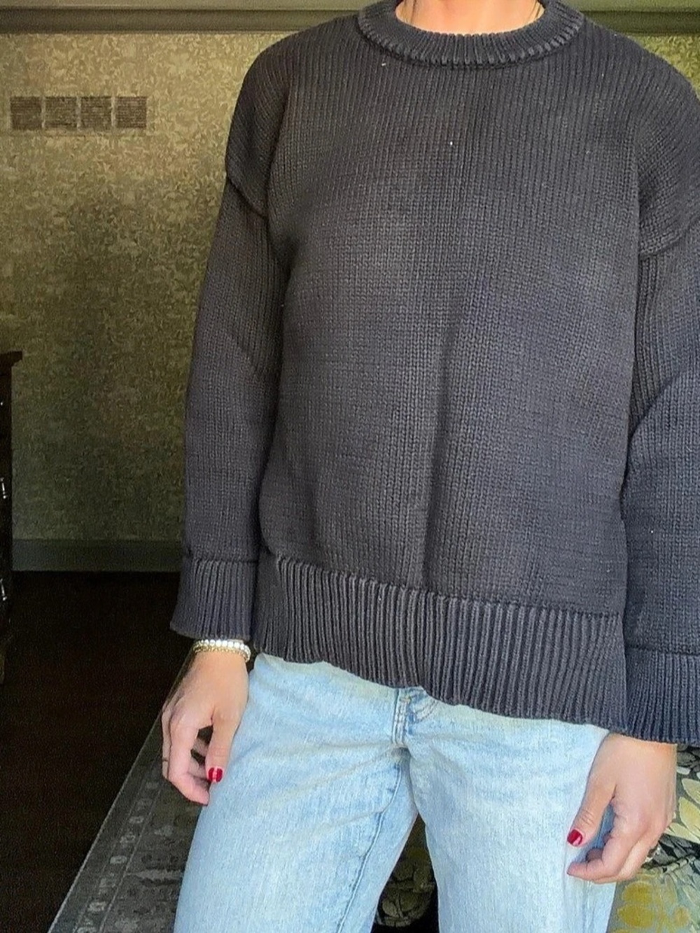 Jenni Kayne Textured Crewneck Sweater in Black Size Small